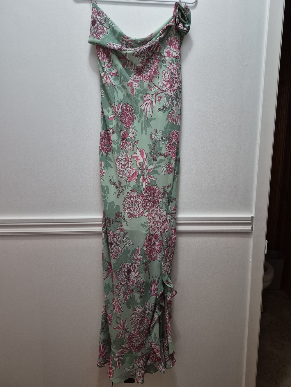 Floral Slip Midi Dress With Open Back in Sage and Pink - Picture 9 of 9